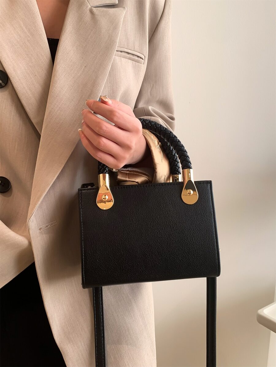 Mini Braided Detail Satchel Bag - Black - View 1