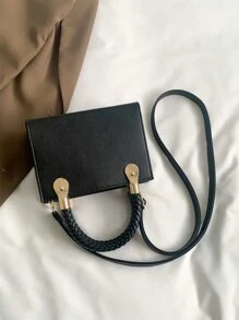 Mini Braided Detail Satchel Bag - Black - View 2