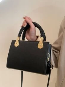 Mini Braided Detail Satchel Bag - Black - View 5