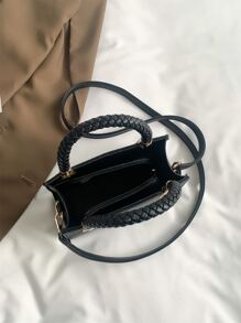 Mini Braided Detail Satchel Bag - Black - View 6