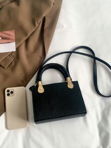 Mini Braided Detail Satchel Bag - Black - View 7