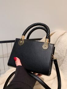Mini Braided Detail Satchel Bag - Black - View 8