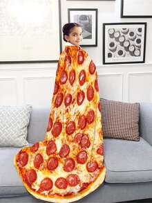 1 pieza manta de franela, manta redonda con diseño de Pizza para decoración del hogar - Multicolor - Ver 3