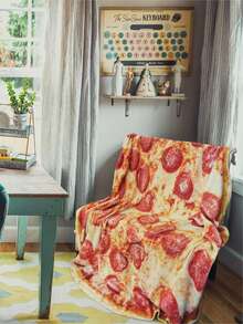 1 pieza manta de franela, manta redonda con diseño de Pizza para decoración del hogar - Multicolor - Ver 4