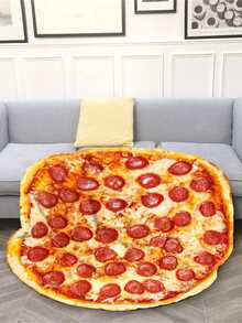 1 pieza manta de franela, manta redonda con diseño de Pizza para decoración del hogar - Multicolor - Ver 5