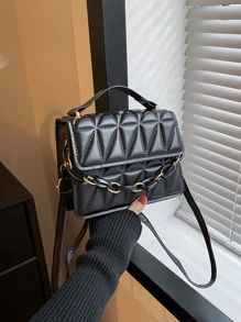 Bolso cartera mini guateado con diseño de cadena - Negro - Ver 1