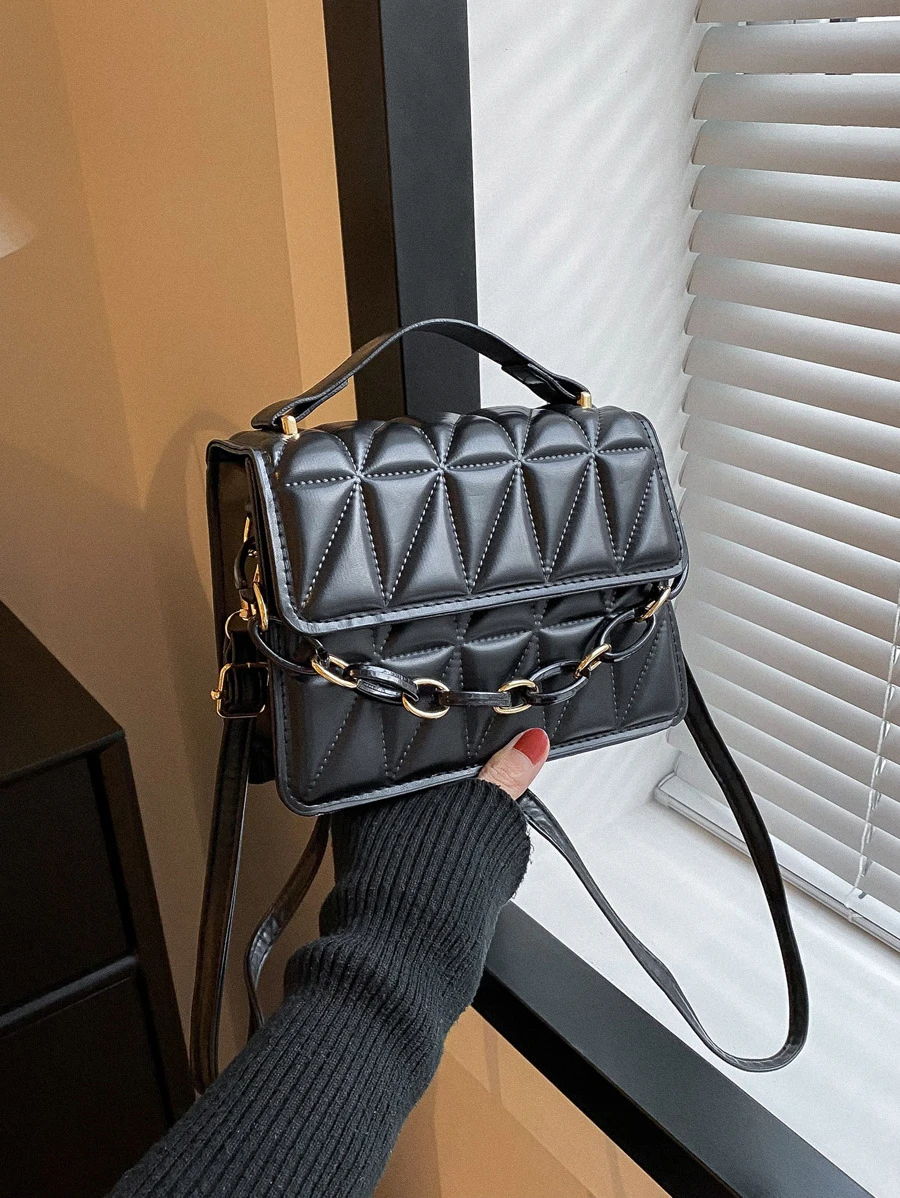 Bolso cartera mini guateado con diseño de cadena - Negro - Ver 1