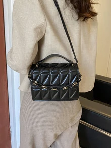 Bolso cartera mini guateado con diseño de cadena - Negro - Ver 2