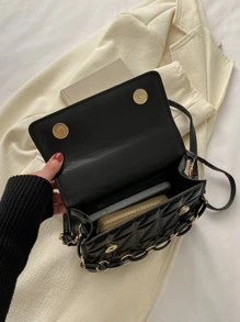 Bolso cartera mini guateado con diseño de cadena - Negro - Ver 3