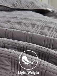 素色大號方形被子，壓花圖案和拼接3入組/套（1 被子和2 枕套）透氣、舒適、輕便素色床上用品套裝（藍色、灰色、白色、黑色、粉色）適合兒童、成人、學生、宿舍和現代住宅 - 灰色 - 查看 5