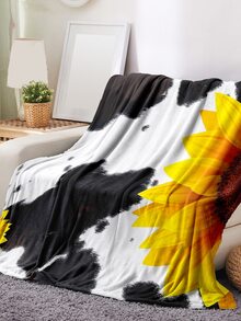 Sunflower & Cow Pattern Blanket - Multicolor - View 2