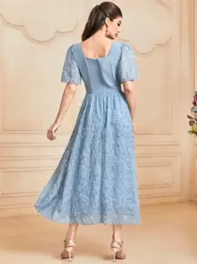 Modelyn 1pc Sweetheart Neck Butterfly Sleeve Dress - Baby Blue - View 2