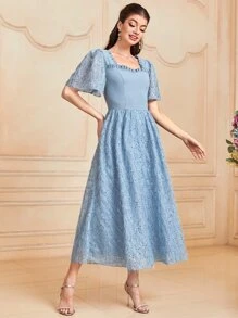 Modelyn 1pc Sweetheart Neck Butterfly Sleeve Dress - Baby Blue - View 3