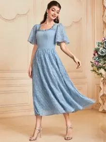 Modelyn 1pc Sweetheart Neck Butterfly Sleeve Dress - Baby Blue - View 4