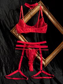 大碼花卉蕾絲鋼圈吊帶襪內衣套裝