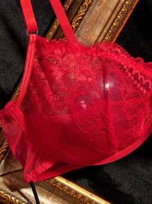 大碼花卉蕾絲鋼圈吊帶襪內衣套裝