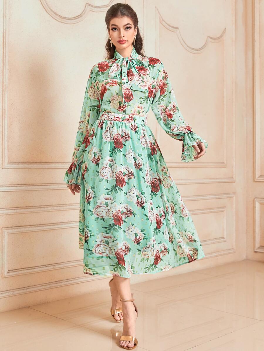 Modelyn Bộ đồ hai mảnh nữ Xù Thắt nơ trước Hoa Thanh lịch - Nhiều màu - Xem 1