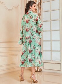 Modelyn Bộ đồ hai mảnh nữ Xù Thắt nơ trước Hoa Thanh lịch - Nhiều màu - Xem 2