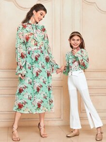 Modelyn Bộ đồ hai mảnh nữ Xù Thắt nơ trước Hoa Thanh lịch - Nhiều màu - Xem 3