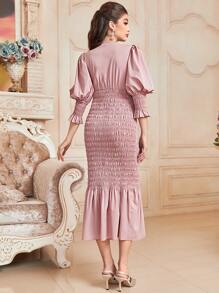 Modelyn Vestido de manga farol bajo con fruncido - Rosa Pálido - Ver 5