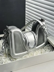 金屬質感鏈條斜挎包