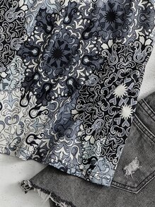 SHEIN LUNE Plus Mandala Print V Neck Tee - Multicolor - View 3