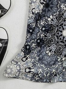 SHEIN LUNE Plus Mandala Print V Neck Tee - Multicolor - View 4