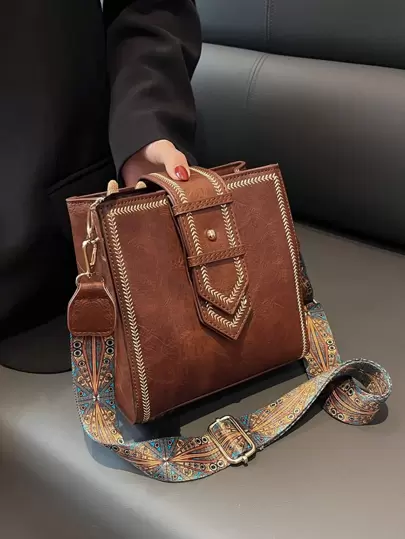 Bolso de cubo cruzado mini retro bordado para mujer