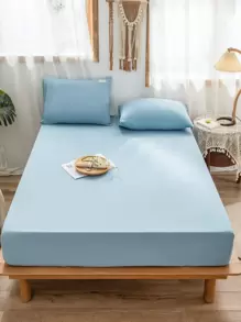 1 PC Chải Đồng Màu Trang Bị Tấm, Mềm Mại Chăn Ga Gối Cung Cấp, Chăn Cho Phòng Ngủ - Màu xanh lam - Xem 1