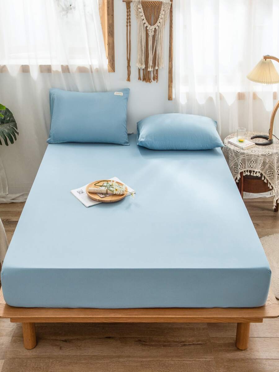 1 PC Chải Đồng Màu Trang Bị Tấm, Mềm Mại Chăn Ga Gối Cung Cấp, Chăn Cho Phòng Ngủ - Màu xanh lam - Xem 1