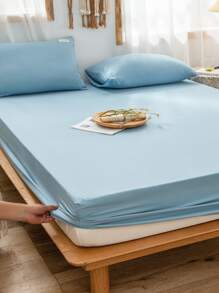 1 PC Chải Đồng Màu Trang Bị Tấm, Mềm Mại Chăn Ga Gối Cung Cấp, Chăn Cho Phòng Ngủ - Màu xanh lam - Xem 3