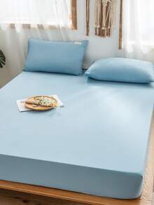 1 PC Chải Đồng Màu Trang Bị Tấm, Mềm Mại Chăn Ga Gối Cung Cấp, Chăn Cho Phòng Ngủ - Màu xanh lam - Xem 7