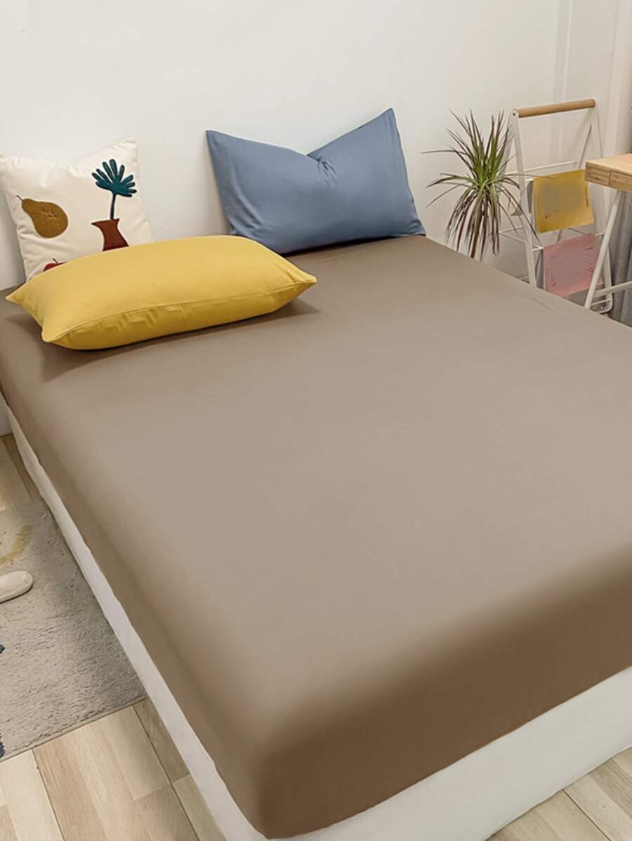 1入組拉絨素色床笠柔軟床上用品臥室毛毯 - 咖啡棕 - 查看 1