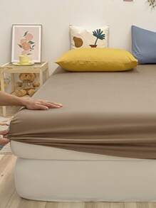 1入組拉絨素色床笠柔軟床上用品臥室毛毯 - 咖啡棕 - 查看 3