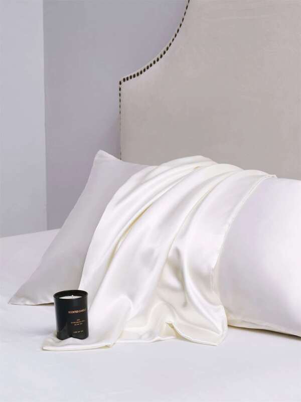 1入柔軟透氣水藍色冰絲緞枕套