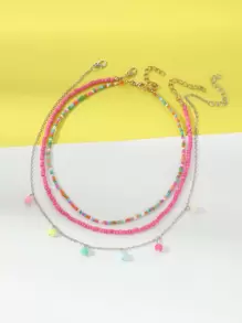 3入組女孩混色米珠和珠子項鍊