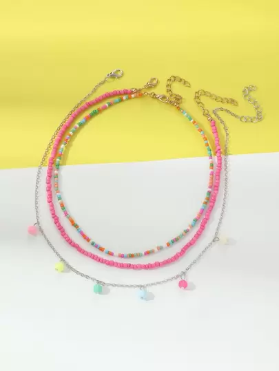 3入組女孩混色米珠和珠子項鍊