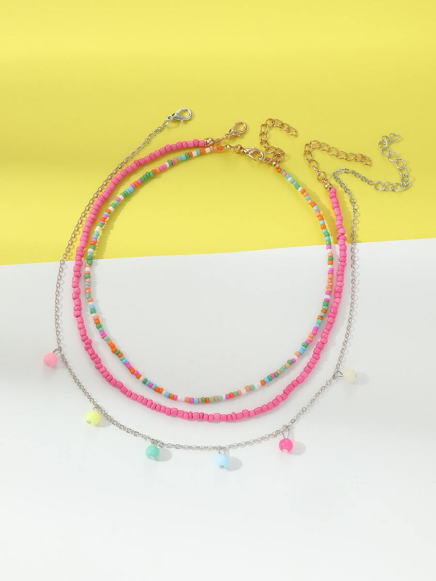 3入組女孩混色米珠和珠子項鍊