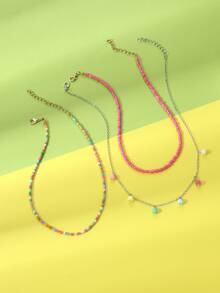 3入組女孩混色米珠和珠子項鍊