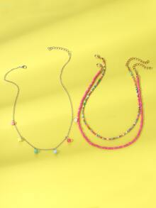 3入組女孩混色米珠和珠子項鍊