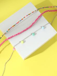 3入組女孩混色米珠和珠子項鍊