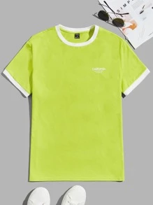 Manfinity RebelGame Men Letter Graphic Contrast Trim Tee - Lime Green - View 2