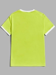 Manfinity RebelGame Men Letter Graphic Contrast Trim Tee - Lime Green - View 3