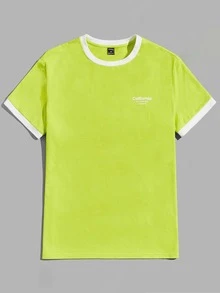 Manfinity RebelGame Men Letter Graphic Contrast Trim Tee - Lime Green - View 6