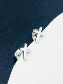 Nam Chi tiết chéo Bông tai stud , Đối với Đồ trang sức Qủa tặng Và Buổi tiệc - Bạc - Xem 5