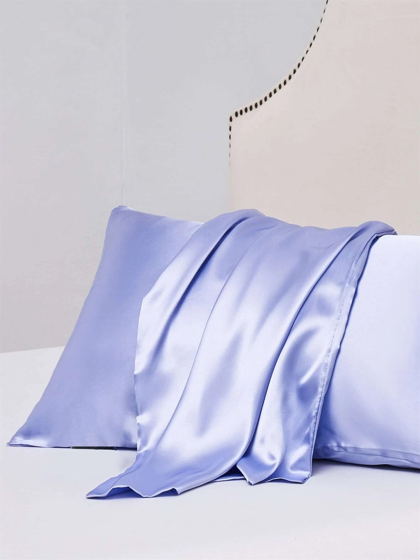 1pc Solid Color Soft Breathable Satin Pillowcase - Purple - View 1