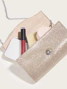 Glitter Ruched Detail Flap Square Bag - Champagne - View 4