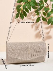Glitter Ruched Detail Flap Square Bag - Champagne - View 6
