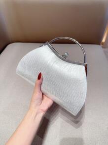 Moonlit EveBag 迷人的閃光閃亮，閃片，奢華，閃亮閃爍的鑽石裝飾盒包晚宴包，派對女孩，女人，新娘完美適用於派對、婚禮、舞會、晚宴/宴會 - 銀色 - 查看 3