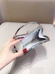 Moonlit EveBag 迷人的閃光閃亮，閃片，奢華，閃亮閃爍的鑽石裝飾盒包晚宴包，派對女孩，女人，新娘完美適用於派對、婚禮、舞會、晚宴/宴會 - 銀色 - 查看 4